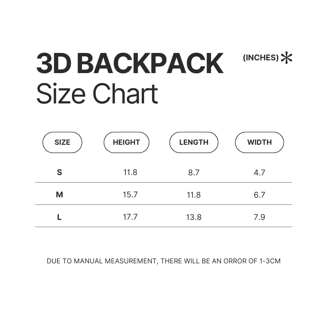 3D Backpack Size Chart - Gravity Falls Stuff
