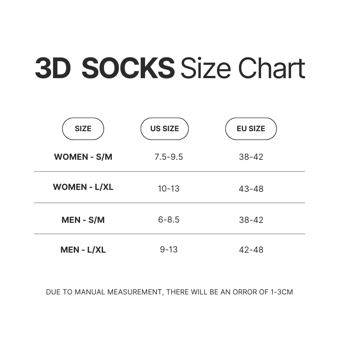 3D Socks Size Chart - Gravity Falls Stuff